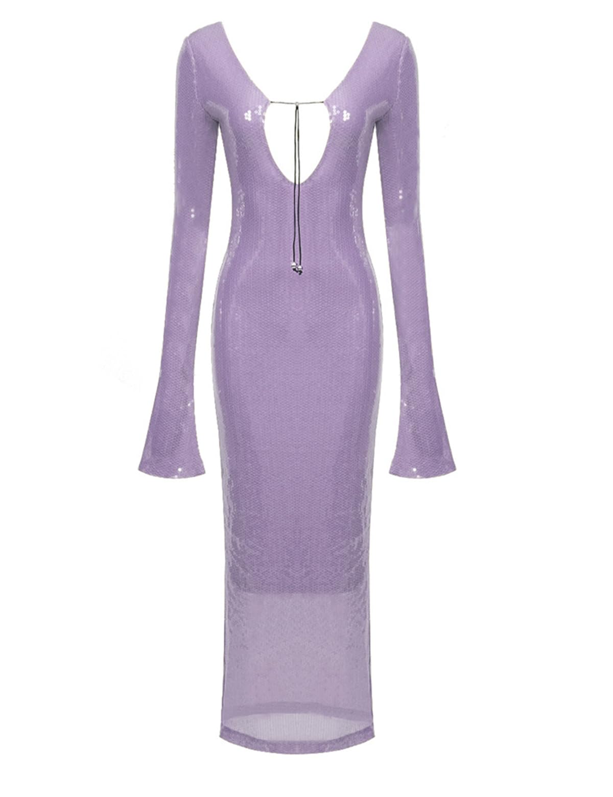 Photo 1 of Deep V Dress with Drawstring Long Sleeve Sequin Dress for Women Long Gown(Purple,XS)
