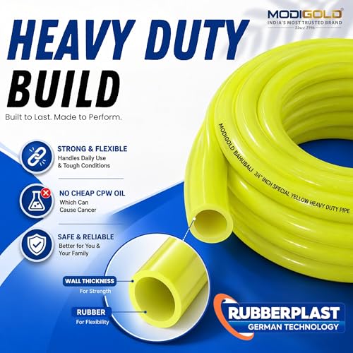 Image of 3 /4 Inch Garden Hose 15 Meter (0.75 Inch) - Heavy Duty Yellow PVC Water Pipe with Tap Connector & SS Clamps | Flexible Watering & Car Wash Hose