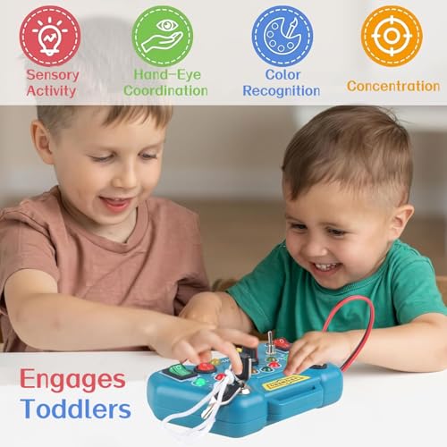Image of Toddler Busy Board with LED Light,Montessori Sensory Toy for 3 Year Old,Light Switches Kids Educational Learning Activities Toy,Travel Toys and Birthday Gifts for 2 3 4 5 6 Boys Girls