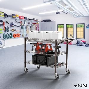 YNN Rolling Carts with Wheels 3 Tier Rolling Cart with 990lbs Capacity 3 Heavy Duty NSF Kitchen Cart Chrome Trolley Carts Wire Shelving Bar Storage Carts for Kitchen Office OutdoorServing