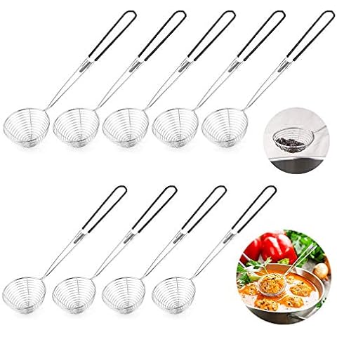 9 Pieces Stainless Steel Spider Strainer Spoon Small Wire Skimmer Colander with Handle for Hot Pot, Tortellini and Meatball Cover