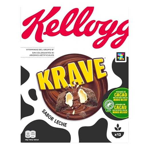 Kellogg's Krave Milk - Cereales de almohadillas de arroz, avena y trigo, con sabor a cacao por fuera y rellenas de sabor leche, paquete 410g