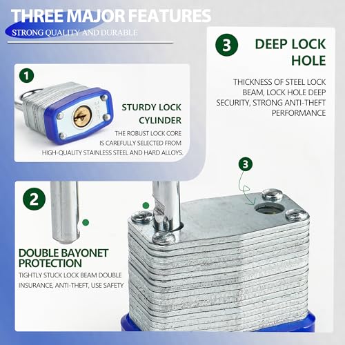 Image of 10 Pack Pad Locks with Same Key, Heavy Duty Keyed Alike Locks | Same Key Convenience, 10 Locks Share Keys, Durable Steel Body for Storage, Gates, Garages and Outdoor Use
