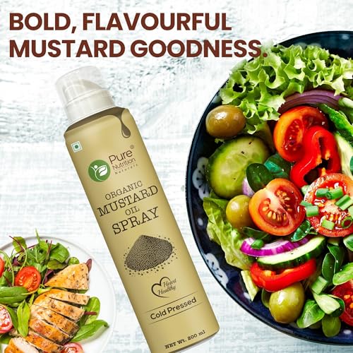 Image of Pure Nutrition Organic Mustard Oil Spray - 200ml | 100% Pure, Natural & Cold-Pressed | Cook Healthy with 10X Less Oil | Ideal for Sauteing & Grilling | Supports Heart Health | Naturally Cholesterol-Free & Rich in Omega-3