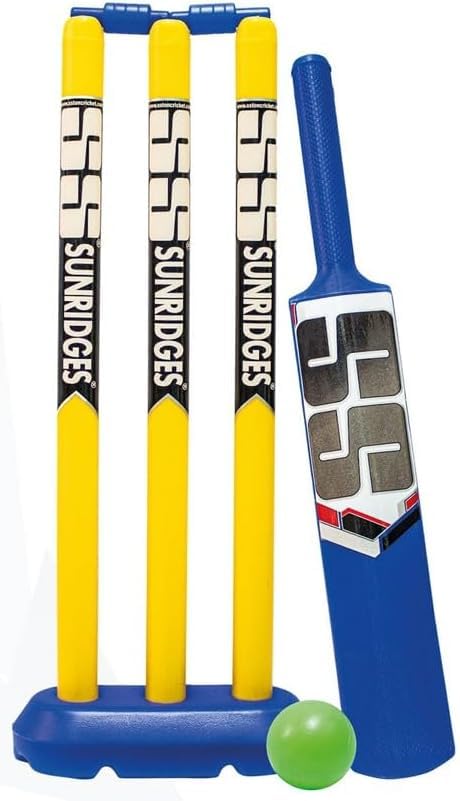 T TABAKH SS Junior Plastic Cricket Kit Playing Set (1 Bat 3 wickets 1 Wicket Base 2 bails 1 Plastic Ball) Multi Player Ages 13 and Up