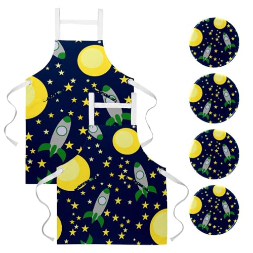 Tablier de cuisine pour restaurant et bistrot avec motif univers spatial et broches