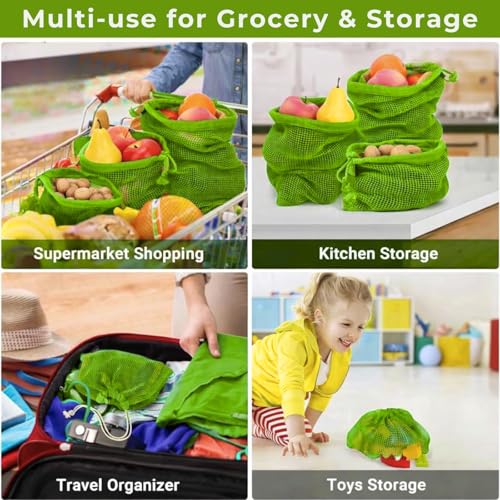 Image of Solitude Set of 6 Cotton Vegetable Fridge Bag | Eco-friendly Natural Vegetables Bags for Fridge Storage | Multi-purpose 100% Cotton Mesh (Neem Green)