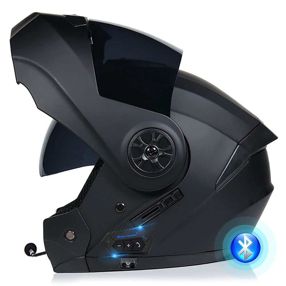 Bluetooth Casco Moto Modulare Microfono Auricolare con Altoparlante Incorporato Unisex con Doppia Visiera Parasole Casco Anticollisione per Moto Integrale Approvato DOT/ECE 55-62CM