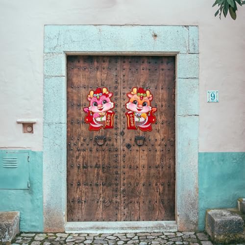 HOMSFOU Chinese New Year 2024 Dragon Sticker 3D Zodiac Door Decoration for Festive Home Decor - Lucky Cartoon Dragon Wall Decals - Image 2