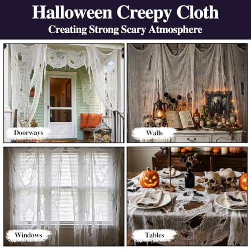 Image of ZeeDix Halloween White Creepy Cloth 80 x 400 Inch Giant Spooky Cheesecloth Decoration Scary Gauze Cloth for Halloween Party Supplies Haunted Houses Outdoor Yard Home Wall Doorways Decor