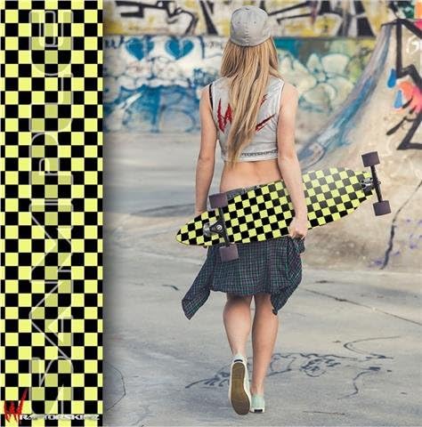 Checkers Yellow - Decal Style Vinyl Wrap Skin fits Longboard Skateboards up to 10"x42" (Longboard NOT Included)