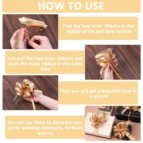 10 Stück Geschenkschleife Groß, 22 cm Gold Ziehschleife Geschenk Schleife mit Geschenkbänder Große Schleife Geschenk für Geschenkverpackung Auto Deko Weihnachten Hochzeit Geburtstag Urlaubs Party