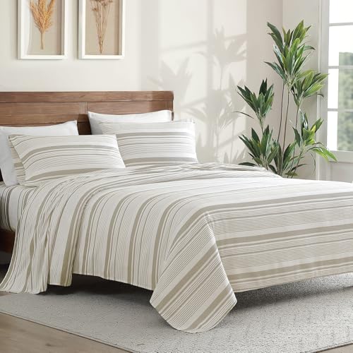 Image of ClevaHome Twin Sheets Set - 3 Pieces Fitted Bed Sheet Set, Desert Stripe | 16 inch Deep Pocket, Super Soft & Breathable, Enhanced Comfort & Easy Care, Classic Stripe Sheet Set