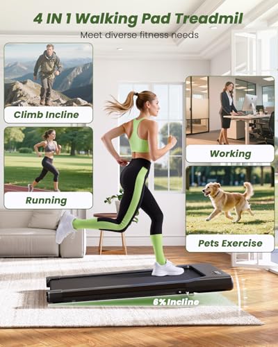 Image of DeerRun Under Desk Walking Pad Treadmill for Home & Office, 6% Manual Incline, 0.6-3.8 MPH Walking Speed, 300 lb Capacity, App & Remote Control