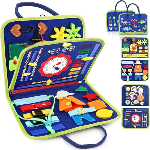 Image of SHINETOY Montessori Toddler Busy Board Sensory Toy | Fine Motor Skills Activity Learning Board | Travel Educational Cognitive Development Toy for Boys & Girls Ages 3-8