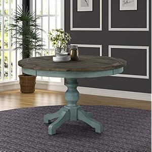 Roundhillfurnitureprato5piecerounddiningtablesetwithcrossbackchairsantiqueblueandweatheredwalnut Urban Country Home Decor Roundhill furniture prato 5 piece round dining table set with cross back chairs antique blue and weathered walnut urban country home decor