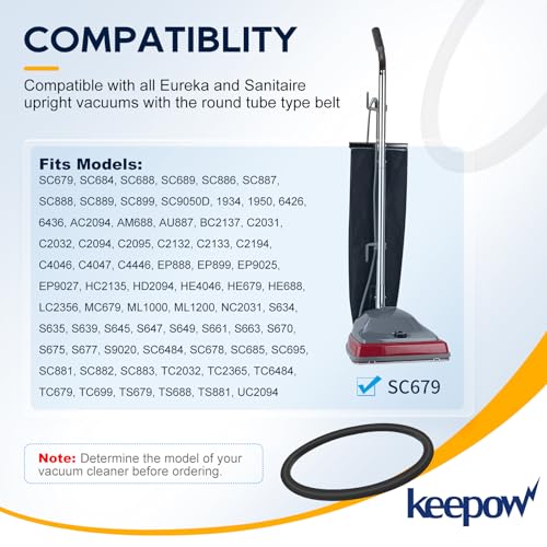 Image of KEEPOW Vacuum Belt, 10 Pack Round Vacuum Belts Replacement Vacuum Parts Compatible with Sanitaire Eureka Vacuum Cleaner, 66100 SC679 C2094 Belt, Part Number 30563B, 30563A