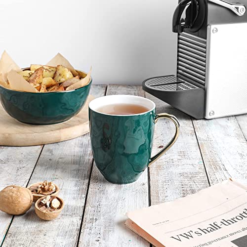 Stone Lain Porcelain 16 Piece Dinnerware Set, Service For 4, Green And Golden Rim #TOP5