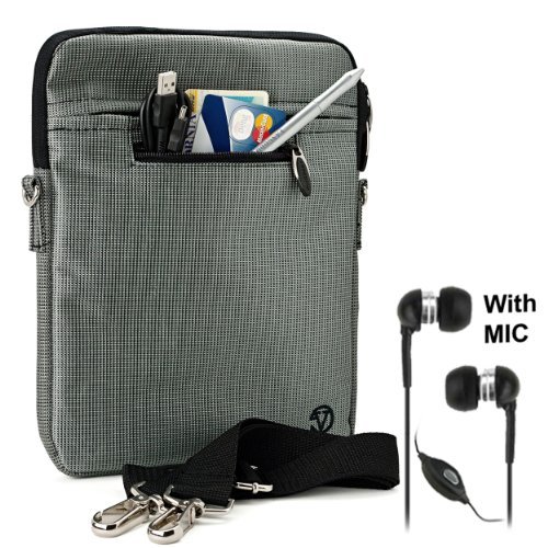 Silver Gray Mighty Nylon Jacket Slim Compact Protective Sleeve Shoulder Bag Case Sony SGPT111US, S Wi Fi Tablet (16GB) and Sony SGPT112US, S Wi Fi Tablet (32GB) and Hand Strap and Handsfree with Mic