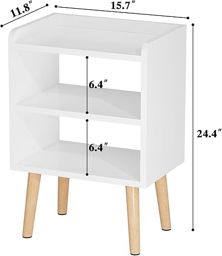 Miniatura 2 de LUCKNOCK Mesita de noche blanca, mesa auxiliar moderna con almacenamiento abierto, mesita de noche pequeña para espacios pequeños, sala de estar,