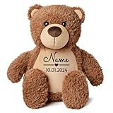 Elefantasie Stofftier Teddybär braun mit Name personalisiert Kuscheltier für Kinder Flauschiges Plüschtier 40cm Motiv Name und Datum