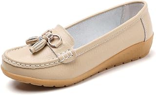 Women's Genuine Leather Platform Loafers Classic Casual Comfort Slip-On Shoes Soft Sole Dress Shoes