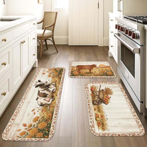 Tapis de cuisine vache lot de 3 marron pour lavabo