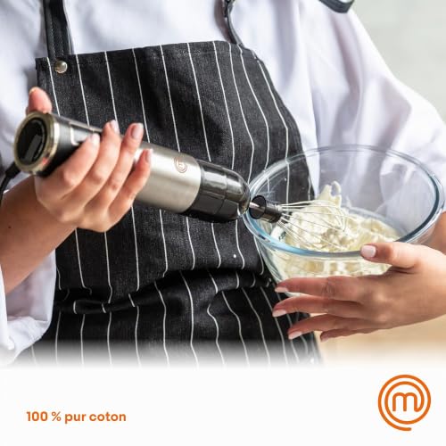 Tablier MasterChef en coton pinstripe noir et blanc ajustable