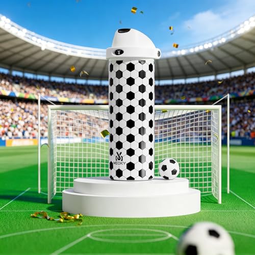 Image of 24 oz Insulated Water Bottle with Straw: Meoky Stainless Steel Soccer Water Bottle with 2-in-1 Lid - Leak Proof, Cold for 24 Hours, Fits in Car Cup Holder, Soccer Gifts for Boys Girls, Arena Light