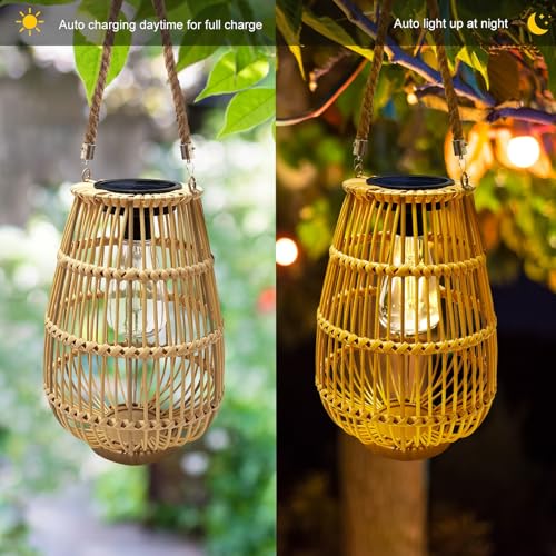 Solar Powered Lantern Outdoor Waterproof Hanging Rattan Lantern Lights Solar Lanterns Decorative Table Lamp for Garden,Yard,Patio,Porch,Trees,Lawn,Pathway,1 Pack - Image 4