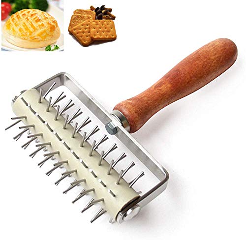 Stainless Steel Pizza Dough Roller DockerTime-Saver Pizza Dough Roller Docker with Wood Handle Pizza Bread Pin Puncher Pizza Wheel for Pizza Cookie Cake Pie Pastry Bread Dough