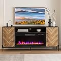 BELLEZE 68" TV Stand with 36" Electric Fireplace Heater, Entertainment Center with Storage Cabinet, Console Table for TVs up to 75" for Living Room, Bedroom - Harper (Black Ebony)