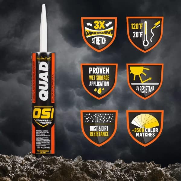 OSI Quad Window, Door and Siding Sealant Black 003, 10 fl oz, 1, Cartridge (12 Pack)