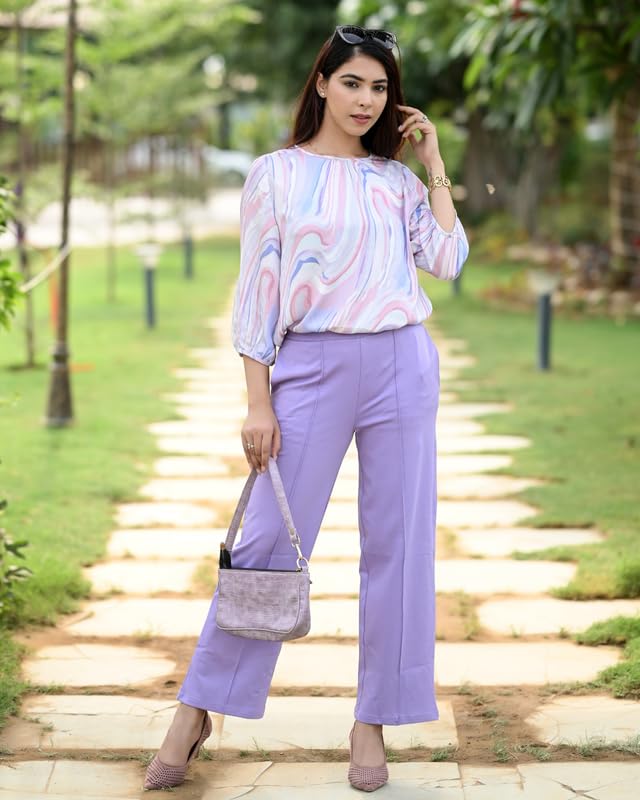 Image of Mlada Mid Waist Wide Leg Flared Pants Elastic Waist Band for Women Office Work Formal Wear Stretch Cotton Knit Flare Pants Utility Pockets Extra Flare Pants Trousers for Travel
