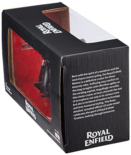 Image of Royal Enfield Scale Model Meteor 350 Stellar Black Abs Plastic Metal Miniature Toy Motorcycle, 1:12 with Steerable Handle Bars, Free Rolling Wheels, Working Rear Suspension, Side Stand, Rear Mirrors