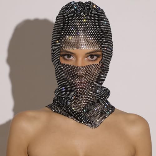 PartyArt Women's Personalized Hood Super Flash Rhinestone Face Kini Fashion Sunscreen Diamond Full Cover Mask2