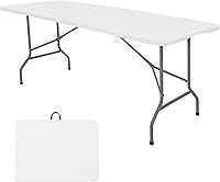 Vista 1 de HAISIWLKJ Mesa plegable de 8 pies, mesa de camping portátil de plástico resistente, rectangular, mesa de comedor al aire libre, patas de acero Blanco