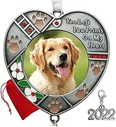 BANBERRY DESIGNS Pet Memorial Christmas Photo Ornament Dated 2022 - Paw Prints on My Heart Poem M...