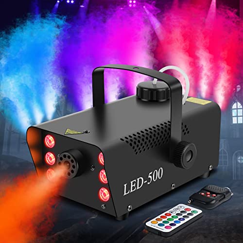 Fog Machine Halloween 500W Smoke Machine with 6 LED Light 12 Color Effect wired and Wireless Remote Control