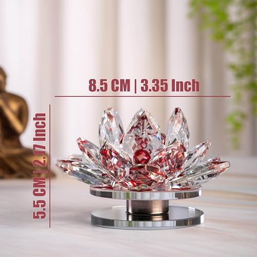 Image of Feng Shui Crystal Lotus Flower Showpiece & Paper Weight | Vastu Decor for Home & Office | Desk Decoration | Fengshui Items for Positive Energy, Wealth & Gifting | Red (Small-8.5 x 5.5 CM)