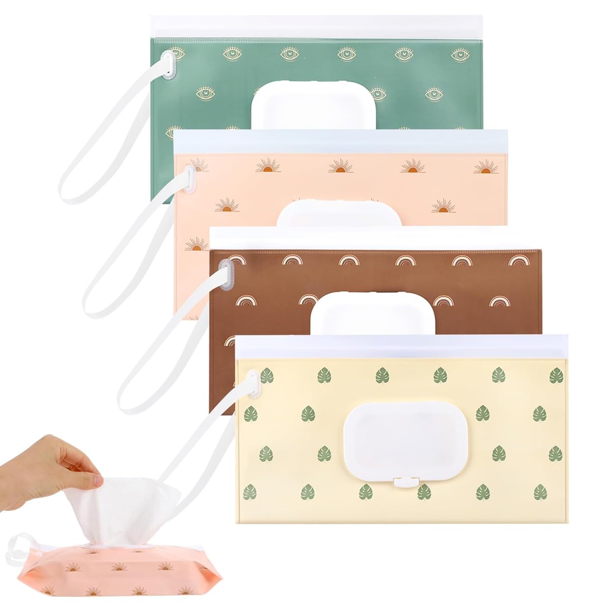 SNOWIE SOFT® 4Pcs Baby Wipes Storage Pouch Reuseable PVC Pouch with Flip-up Zip-lock Wet Wipes Dispenser Travel Storage Universal for Wet,Tissues,24x13.5cm-image-13