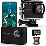 4K60fps Appareil photo - Caméra étanche avec 64G SD Carte 48MP HD WiFi Caméra avec EIS 40M Caméra sous-marine grand angle Caméra de sport avec 2 * 1350 mAh Accessoires de montage de casque pour batteries