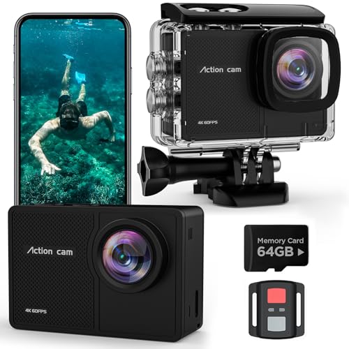Cámaras deportivas para aventuras: Guía completa 2026 20 4K 60FPS Cámara Deportiva - 48MP WiFi Videocámara con Tarjeta SD 64G,170° EIS Cámara Acuática, Cámara Subacuática 40M, Cámara de Acción para Casco con Control Remoto, 2 * 1350mAh Baterías
