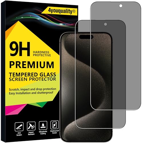 4youquality Privacy Screen Protector for iPhone 15 Pro Max (6.7-Inch) Anti Spy Tempered Glass Film 2-Pack [LifetimeSupport][Anti-Spy][Impact-Resistant][Anti-Scratch]