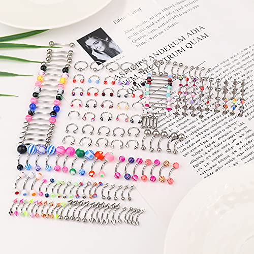 Ubjuliwa CR-PR02-185PCS-A 142Pcs - 185Pcs Body Piercing Jewelry For All Piercings, Tongue Nipple Rings Eyebrow Lip Belly Button Barbell Nose Piercing Tragus Navel Body Jewelry thumb #3