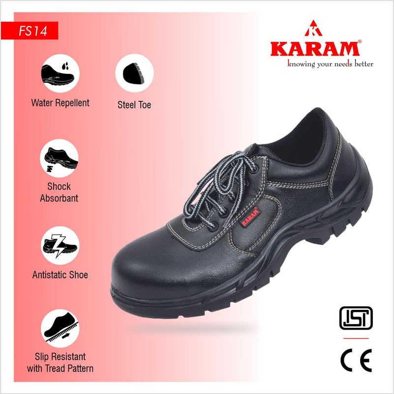 KARAM ISI Marked Leather Safety Shoe | Excellent Grip, Comfort and Slip Resistance | Safety Shoes with Steel Toe |Single Density | Black| FS14BL (SWSAMN)-07