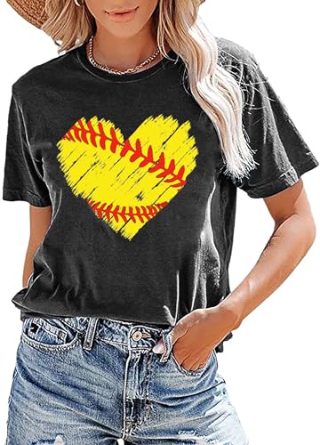 Baseball T Shirts for Women Baseball Mom Shirt Tee Funny Baseball Heart Graphic Casual Baseball Lover Gifts2