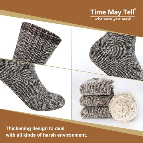 Image of Time May Tell Mens Merino Wool Hiking Cushion Socks Thermal Warm Crew Winter Boot Socks Pack (2 /4 Pair,6-13 Size)