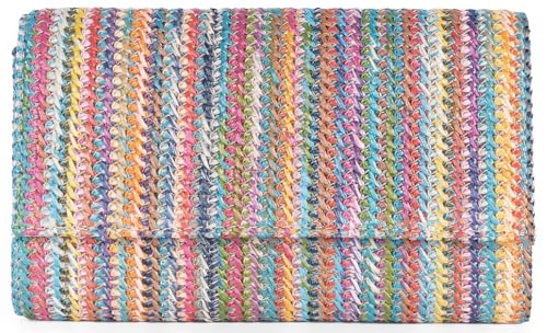 Bolso de mano plano de paja natural para mujer, estilo bohemio, con asa superior, elegante, tipo sobre, cartera de noche, A-Multicolor