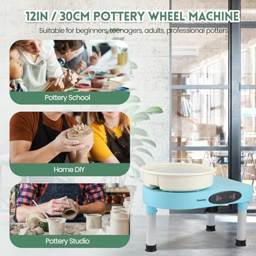 Huanyu CBY-01-CY Pottery Wheel Ceramic Machine Adjustable Leg With Lcd Screen & Aluminum Alloy Foot Pedal 12 Inch Electric Pottery Forming Machine Detachable Basin 350W 0-320 Rpm Art Clay Diy Tool Kit Blue White thumb #6